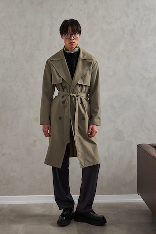 Erkek Kruvaze Yaka Oversize Trençkot Haki
