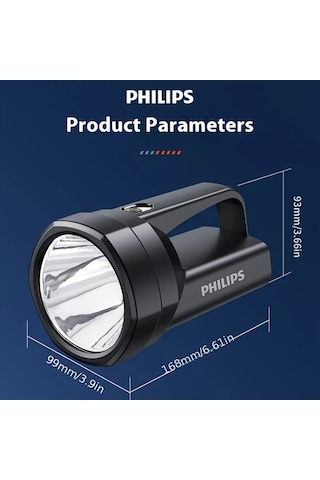 Xuweiwei Philips El Feneri Şarj Edilebilir Ultra Uzun Ömürlü Siyah Büyük Kapasiteli Taşınabilir Arama Lambası Açık Hava Acil Aydınlatma Siyah-