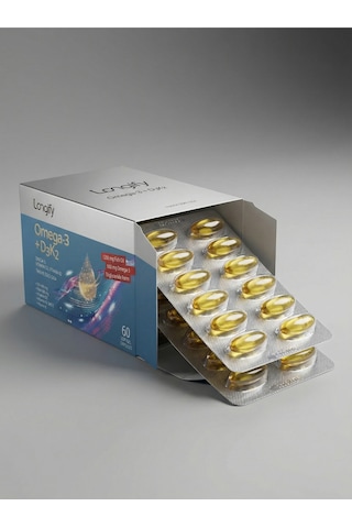 Omega 3 + D3k2, Balık Yağı, Epa, Dha, Vitamin D3, Vitamin K2 Mk7 , Vitamin E, 60 Yumuşak Kapsül