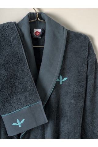 Cotton Box Puff Nakışlı Aile Bornoz Seti Gaja Bej-petrol Diğer