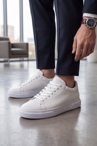Liarca Asterio %100 Hakiki Deri Sararmayan Faylon Taban Sneaker Klasik Beyaz Ayakkabı
