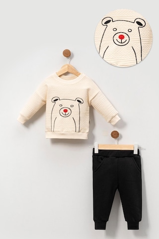 Pamuklu Relaxed Animal Detaylı Yumuşak Doku Erkek Bebek Takım Siyah