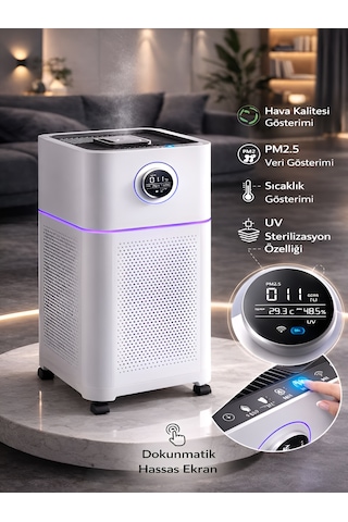 3in1 810m³ Hacim Hava Temizleme Nemlendirme Uv Sterilizasyon Makinesi - Sessiz Beyaz
