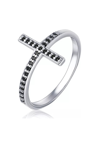 Lucente Gümüş Yüzük Kikoinli Haç 151327307 Siyah