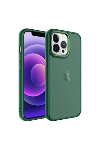 Apple Uyumlu iPhone 13 Pro Max Kılıf Buzlu Sert Pc Zore May Kapak Koyu Yeşil