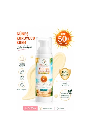 Şifakür Spf 50+ Leke Önleyici Güneş Kremi 100 Ml Uva Uvb Filtreli Şifakür Spf 50+ Leke Önleyici Güneş Kremi 100 Ml Uva Uvb Filtreli