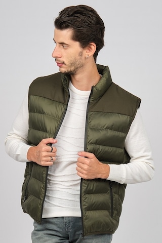 Desen Triko Erkek Kapitone Şişme Yelek 02421493 Haki Haki