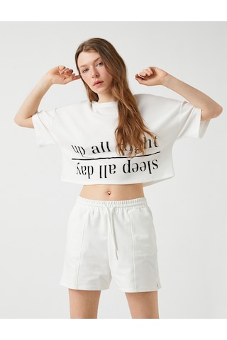 Koton Baskılı Crop Pijama Üst Ekru 2ylk73821mk