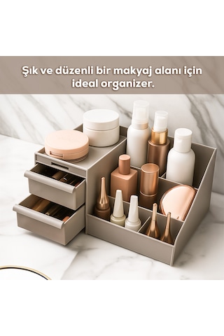 Porsima 5305 Çok Amaçlı Organizer 2 Çekmeceli Kozmetik Parfüm Krem Takı Makyaj Düzenleyici Cappuccino