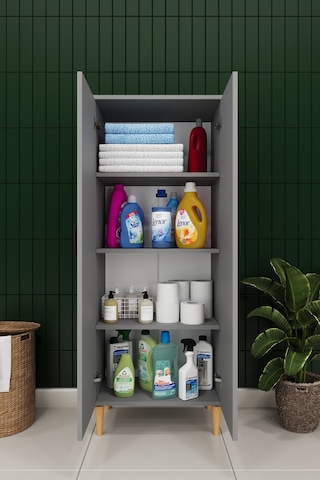 Modern 2 Kapaklı Çok Amaçlı Mutfak Banyo Dolabı %100 Mdf Erzak Kiler Dolabı Fd02 Kül Gri