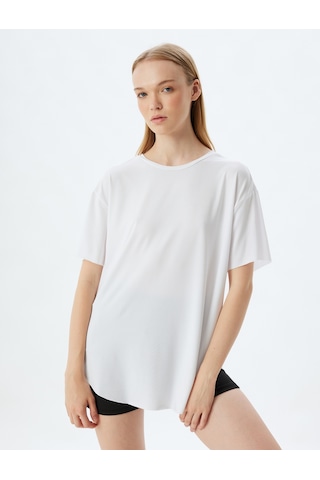Koton Spor Tişört Oversize Bisiklet Yaka Kısa Kollu Beyaz 5wak10202nk Beyaz