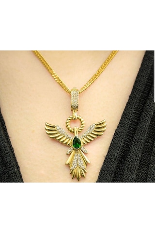 Zümrüdü Anka Kuşu Altın Tasarım 925 Gümüş Işıklı Kutuda Kolye Çağla Kolye Serenay Choker Chain