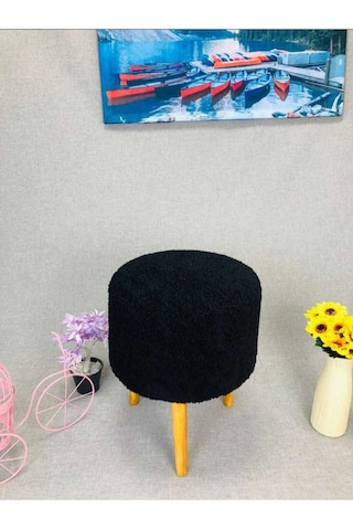 Şark Köşesi Coco Pufu , Peluş Kumaş ,oturma Odası, Makyaj Masası Pufu Siyah