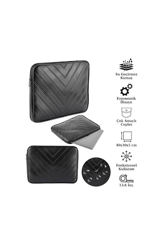 Notebook Laptop Apple Uyumlu MacBook Çantası Suni Deri 13"-13.6" İnç - 800-düz Siyah