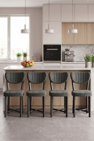 Sandalye 4 Adet Baby Face Kumaş Metal Ayak Modern Mutfak Sandalyesi Cafe Balkon Ofis Elma Antrasit
