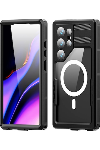 Galaxy Uyumlu S24 Ultra Kılıf Magsafe Şarj Özellikli 1-1 Su Geçirmez Kılıf - Siyah Siyah