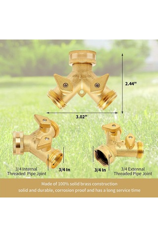 Pirinç Manifold, 3/4 Bahçe Musluğu Y-bölmeli Çift Hortum Bağlantısı 2 Yollu Diğer
