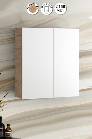 Çiğdem 65 Cm Atlantik Çam Mdf Aynalı Asma Banyo Üst Dolabı Atlantik Çam