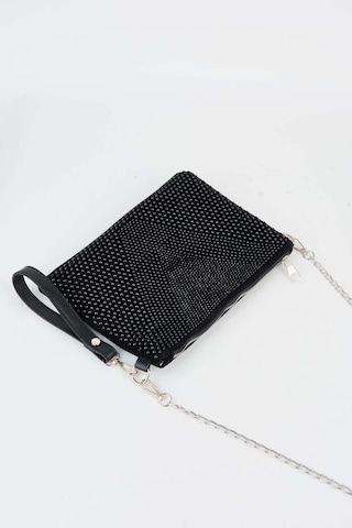 Vivaq Kadın Siyah Taşlı Süet Bilek Askılı Ve Zincir Askılı Portföy El Ve Clutch Çanta SİYAH