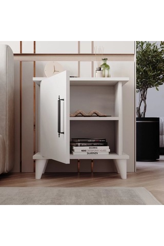 Adela Raflı Modern Komodin - Beyaz