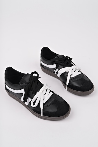 Muggo Retro Çift Bağcıklı Günlük Kadın Sneaker Spor Ayakkabı Siyah - Beyaz