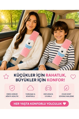 Ayıcık Pembe Emniyet Kemeri Aksesuarı - Emniyet Kemeri Kılıfı - Araç Emniyet Kemeri Omuz Koruyucu 1 Adet