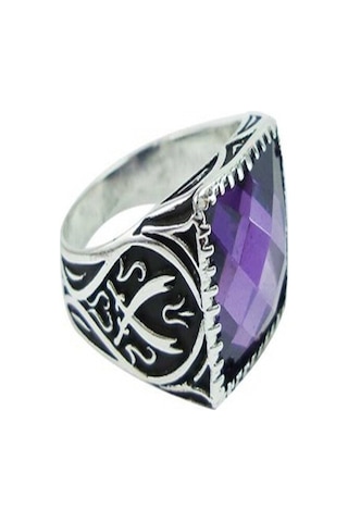 Vog Ametist Taşlı Zülfikarlı 925 Ayar Gümüş Erkek Yüzük