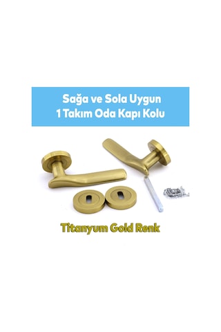 Badem10 Royal Titanyum Gold Oda Kapı Kolu Daire Rozetli Sürgülü Ve Çelik Kapı Kulpu Uyumlu Sağ Sol Kolları