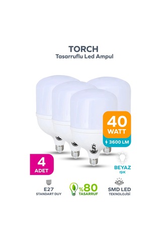 40w Tasarruflu E27 Beyaz Işık Torch Led Ampul 4 Adet 4 Adet