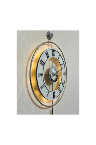 Pey Aksesuar Metal Camlı Duvar Saati Krom Statık 50 X 70cm Orta Boy Işıklı M51-kromgrı-şeffaf-beyaz-gümüş Gri