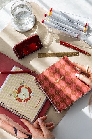 15x16 Spiralli Karton Kapak 2'li Düz Çizgisiz Not Defter Seti - Elma Çok Renkli