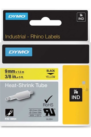 Dymo Rhinopro 18054 Sarı/Siyah Isıyla Küçülen Şerit 9 MM X 1.5 M