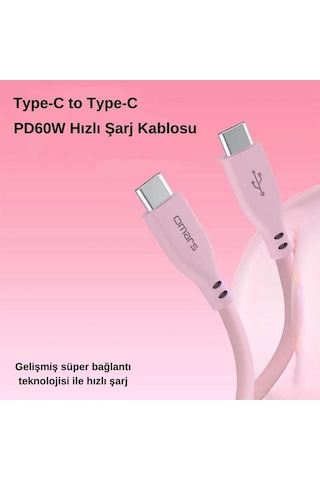 Omars OMCB011B 60W 3A Type-c To Type-c Silikon PD Hızlı Şarj Ve Data Kablosu Pembe 1 M