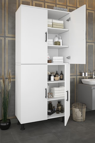 Çok Amaçlı Dolap 70 Cm 4 Kapaklı Parlak Beyaz
