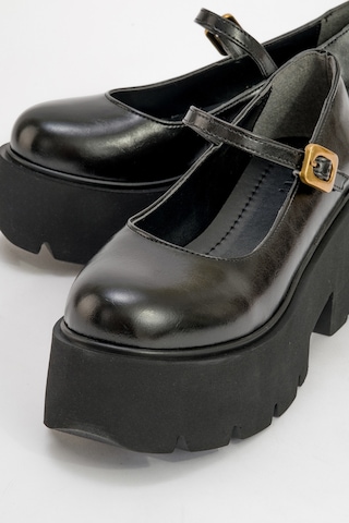 Luvishoes Luvi Shoes Linley Siyah Cilt Kadın Kalın Tabanlı Günlük Ayakkabı Siyah Cilt