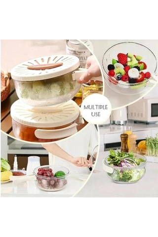 Shineyee Küçük Beyaz Meyve Sebze Yıkama Süzgeci, 2'li Çok Fonksiyonlu Kapaklı Sepet, Katlanabilir Kollü Buzdolabı Saklama Gereci Beyaz