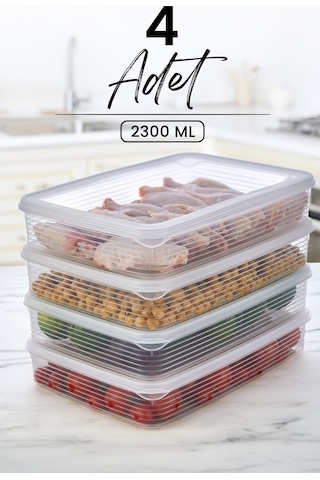 Kitchen Life 4 lü 2300 ML Buzdolabı ve Mikrodalga Saklama Kabı - Buzdolabı Organizeri Saklama Kutusu Şeffaf
