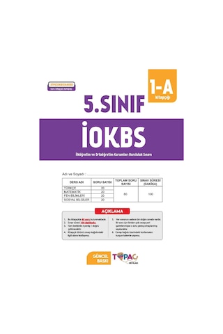 2027 5.Sınıf Topaç Yayınları İOKBS-BURSLULUK 6lı Deneme Paketi Dijital Çözümlü Türkiye Geneli