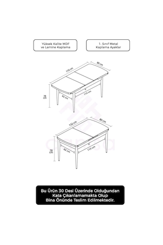 Canisa Tia Serisi 80x132 Açılabilir Mdf Mutfak Masası Barok Desen Masa Masa Barok Ahşap Desen Ayaklar Kahve