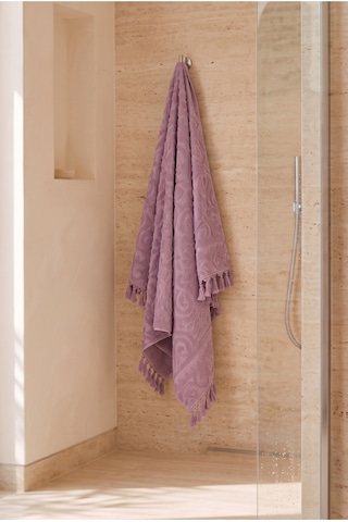 Bağlamalı Banyo Havlusu %100 Pamuk, 70x140 Cm, Jakarlı Duş, Vücut, Plaj Havlusu Dayanıklı, Hızlı Kuruyan Mürdüm