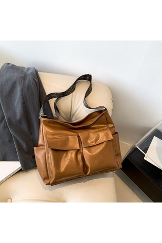 Banliyöyük Kapasiteli Bezçanta Vintage Omuz Çantası Kahverengi Kahverengi