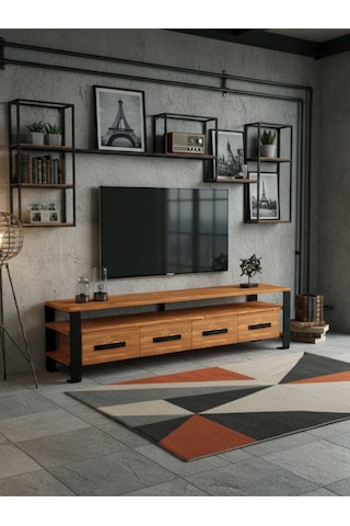 Raweyn Sea Doğal Ahşap Tv Ünitesi - 200cm Açık Ceviz