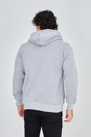 Erkek 3 İplik Pamuklu Fermuarlı Kapüşonlu Kanguru Cepli Baskılı Hoodie Hırka Sweatshirt - Gri
