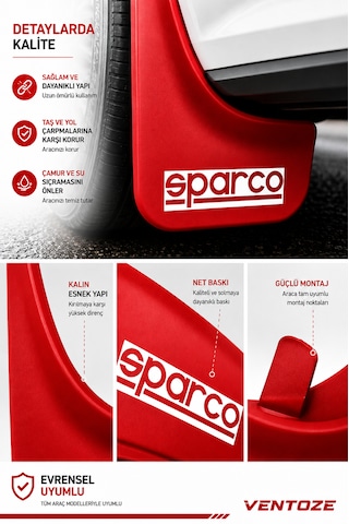 Sparco Universal Esnek Arka Paçalık Seti 2li Çamurluk Tozluğu Kırmızı Beyaz & Kırmızı