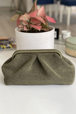 El Yapımı Haki Renk Pileli Örgü El Çantası Haki