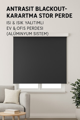 Antrasit Blackout-karartma Stor Perde Isı&ışık Yalıtımlı Ev&ofis Perdesi Aluminyum Sistem