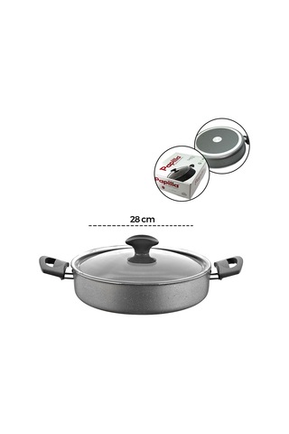 Sığ Granit Tencere Cam Kapak Gri