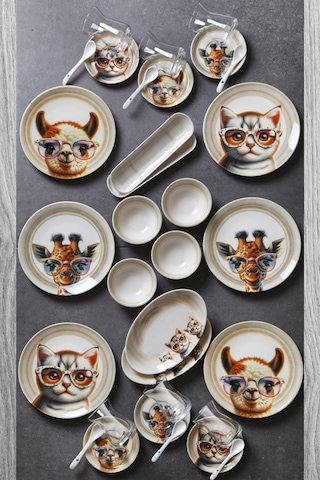 Kitchen Life 32 Parça 6 Kişilik Sweet Animals Porselen Kahvaltı Takımı Bone China
