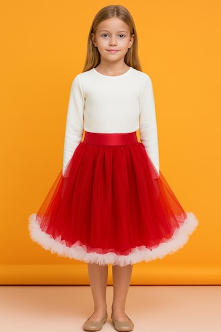Esila Kids Kız Çocuk Etek Kırmızı Ve Beyaz Renkli Kemerli Şık