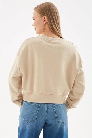 Fashion Frends Fashion Friends Baskılı Crop Sweat Bej Bej / Beige